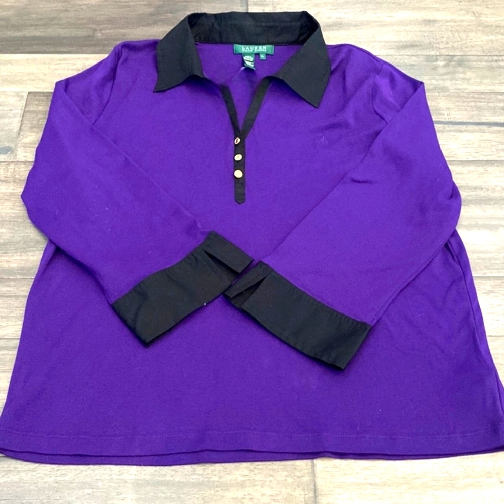 Purple & Black 3/4 Polo Shirt RALPH LAUREN shirt XL